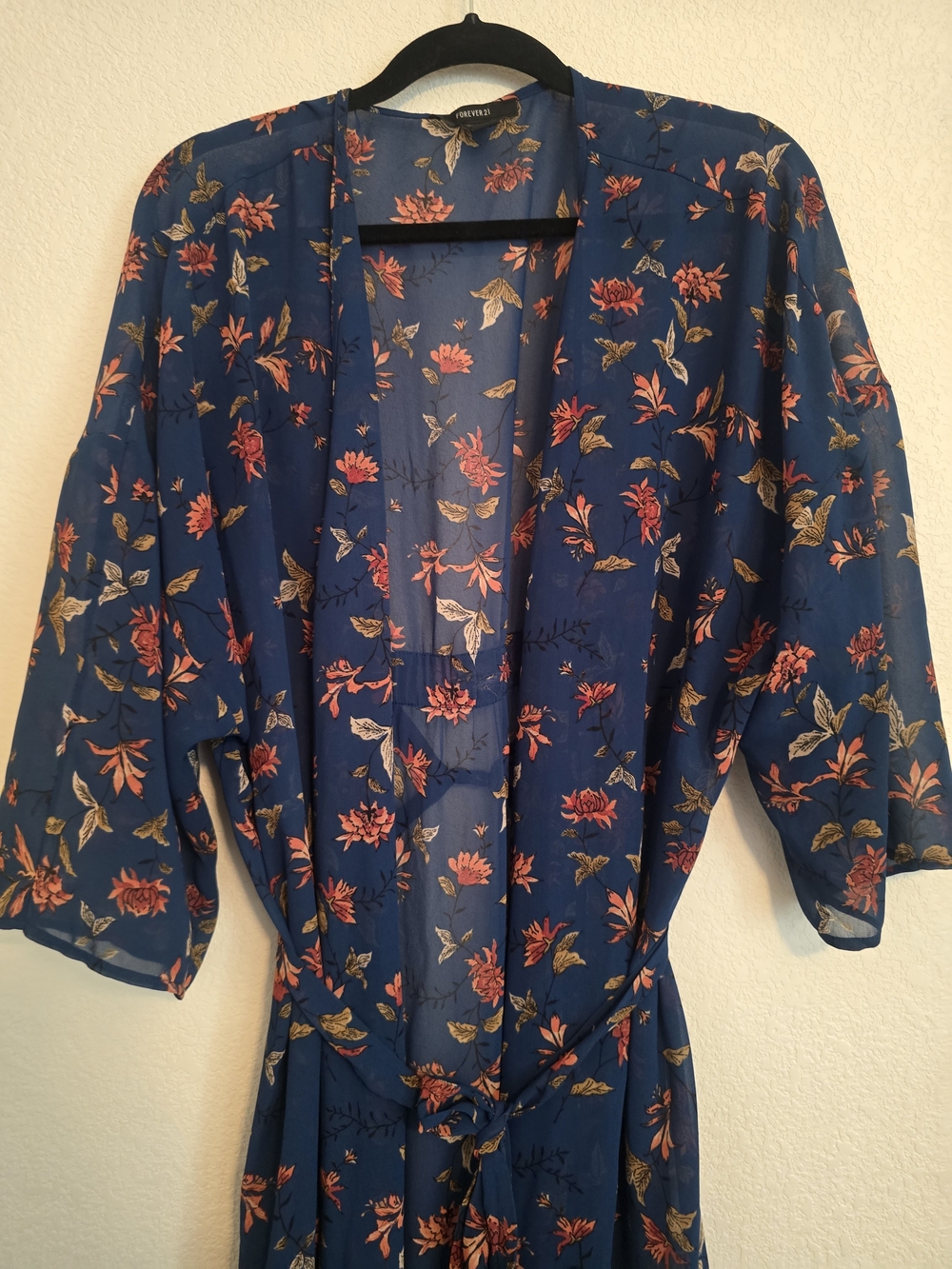 Navy Floral Kimono Robe - Size Large